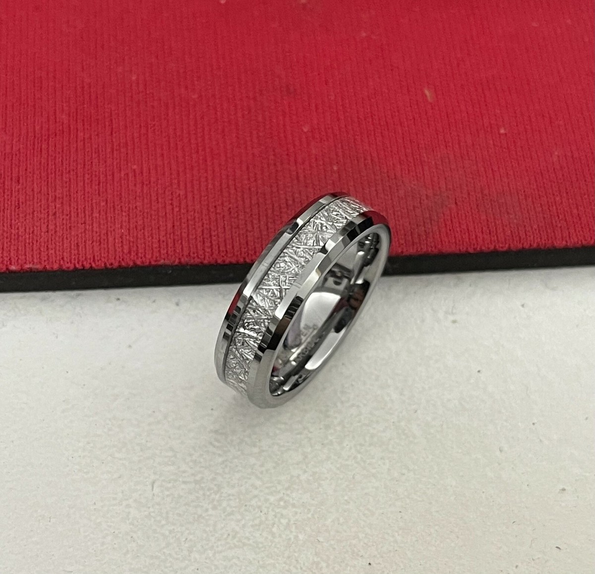 Free Engraving 6mm Tungsten Carbide with Meteorite Inlay Wedding Band Ring - Main Image