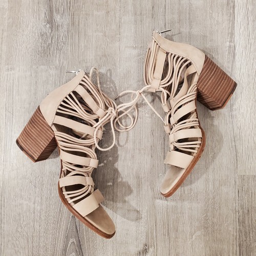 Vince Camuto Kaiann Suede Caged Block Heel Sandal Beige Size 8.5 M - Picture 3 of 7