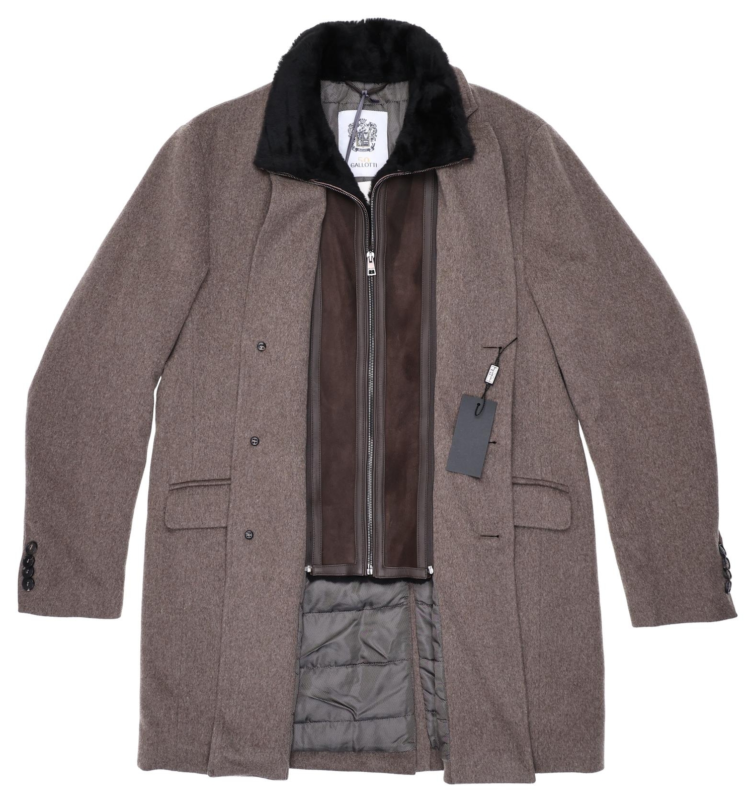 Gallotti 288440 Lora Piana Wool Overcoat Removable Shearling Collar Bib 40 image 2