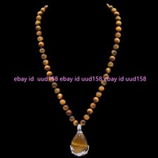 16-36"INCH 8MM GENUINE TIGER'S EYE GEMS STONE ROUND BEAD NECKLACE DROP PENDANT