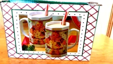 Set Of 2 Gingerbread Christmas Holiday Ceramic Coffee Tea Hot Chocolate Mugs