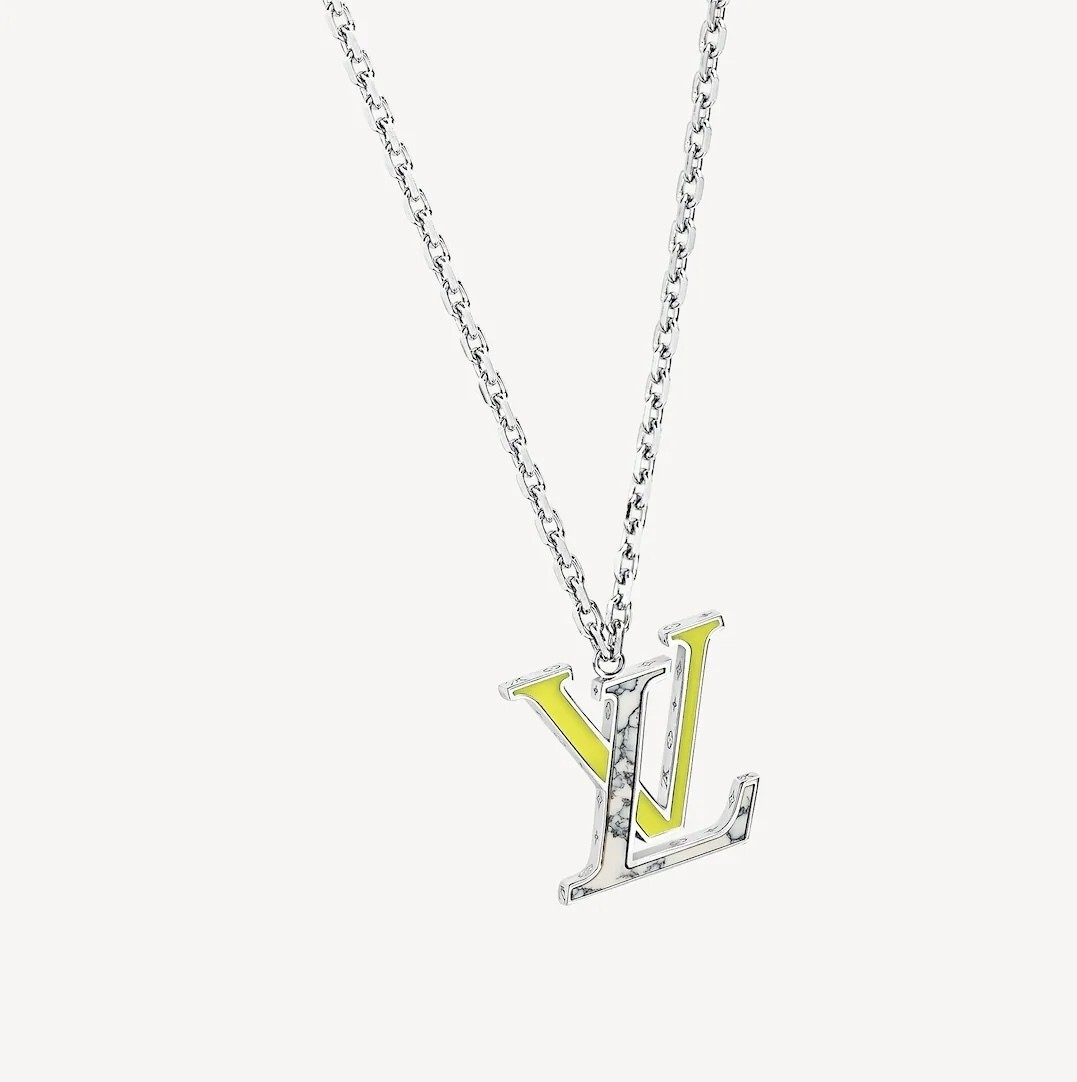 Louis Vuitton Pendant Necklace Yellow Men's Marble Virgil M00526  Initial LV