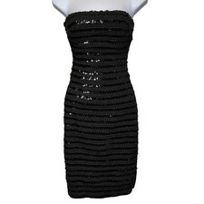 WOW COUTURE Womens Black Sequin Strapless Bodycon Mini Dress Sz M Going Out