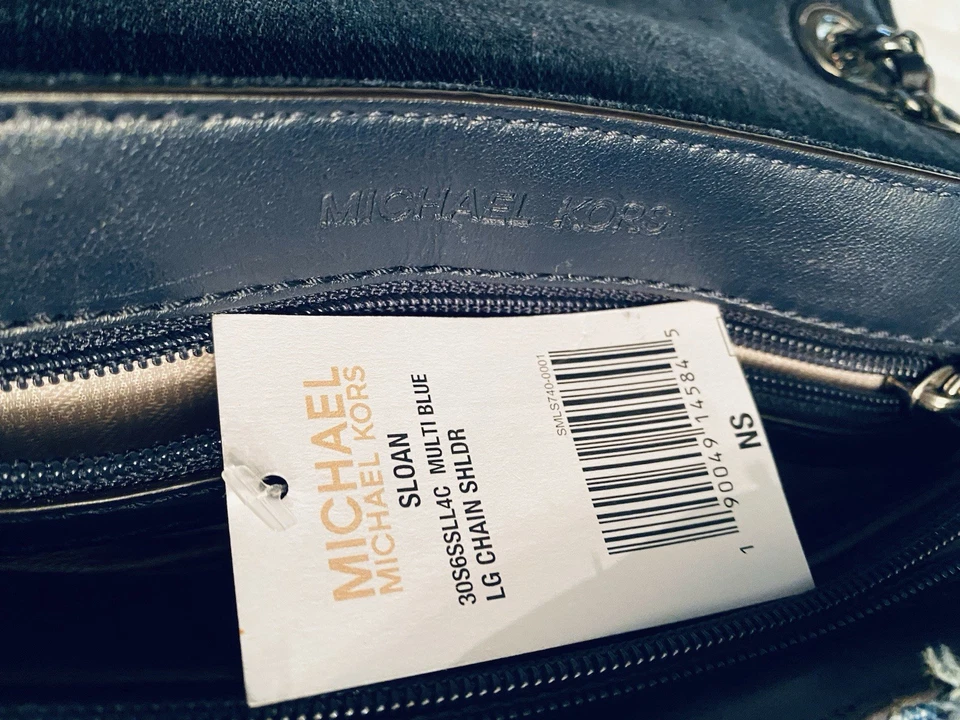 Michael Kors Sloan Large Denim Chevron Shoulder Bag W Adjustable Straps NWT $298 - Image 2 of 4