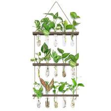XXXFLOWER Wall Hanging Propagation Station with Wooden 15 Tube Vases, Brown