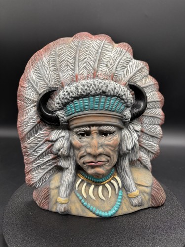 Vintage Ceramic Native American Indian Chief Bust Feathered Headdress 