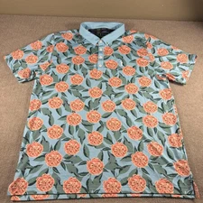 William Murray Polo Shirt Mens XL Blue Floral Stretch Performance Golf Tropical