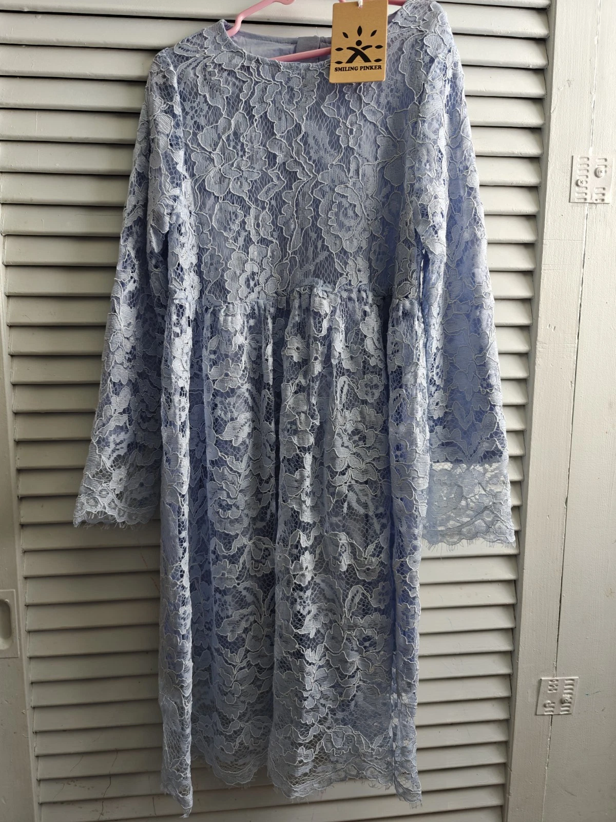 SMILING PINKER Girls A-Line Long Sleeve Floral Lace Dress