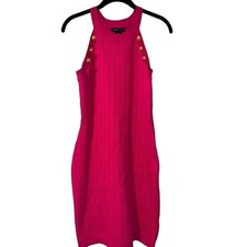 Sincerely Jules Hot Pink Ribbed Knit Dress with Gold Button Details E5