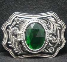 XE23164 NOS VINTAGE 1970s  FLORAL  GREEN STONE  UNISEX FASHION BELT BUCKLE