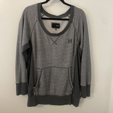 Hurley Pullover Sweatshirt Gray Long Sleeve Kangaroo Pocket Womens Size XL