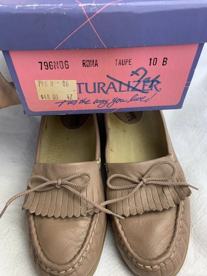 Mocasines naturalizadores vintage años 70 para mujer con caja talla 10 - topo - flecos Foto 3 de 4