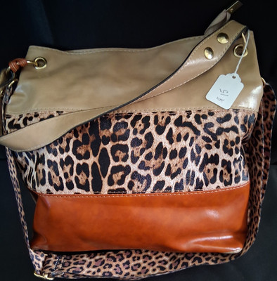 Leopard Animal Print Shoulder Bag Brown Tan Accents Gold Hardware for Women