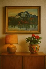 Vintage 1974 O. Stelzer Oil Painting Mt Shuksan Lake Reflection PNW Landscape