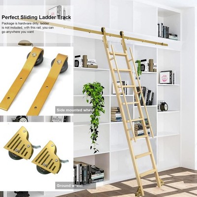 6.6FT Golden Surface Rolling Library Ladder Track Hardware,No Ladder