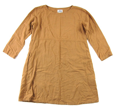 Me & Arrow Los Angeles Brown Cotton Flannel 3/4 Sleeve Pocket Tunic Dress Small