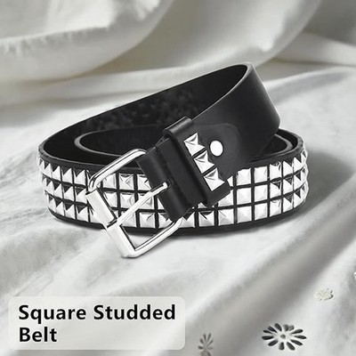 Studded Belt Metal Punk Rock Rivet Belt with Pyramid Studs for Women Men Studded Belt, Metal Punk Rock Rivet Belt with Bright Pyramid  main image 2
