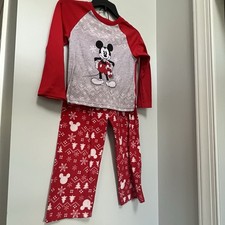 Disney Mickey Mouse Pajamas Child's Size 8 Fleece Pants Long Sleeve Top Gray Red