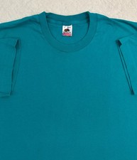 Vintage 80s 90s Fruit Of The Loom Made In USA Blank Teal T-Shirt, L Barely Worn