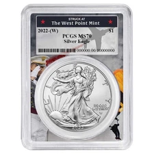 2022 (W) $1 American Silver Eagle PCGS MS70 West Point Frame