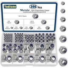 188/230/300pcs 304 Stainless Steel Lock Nut Assortment Kit Metric Nylon Insert L