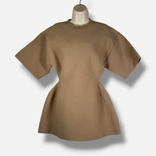 Balenciaga Women's Beige Solid Crewneck Short Sleeve A-Line Dress Size M
