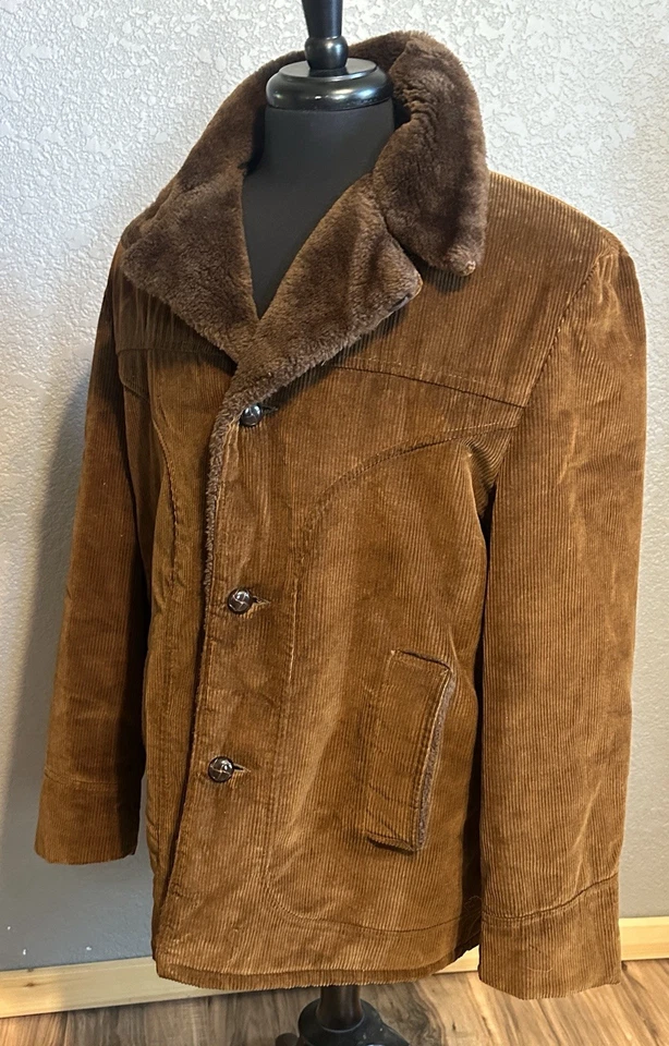Chaqueta de Pana JC Penny De Colección Para Hombres XL Marrón Sherpa Abrigo de Vaquero Occidental Foto 2 de 4