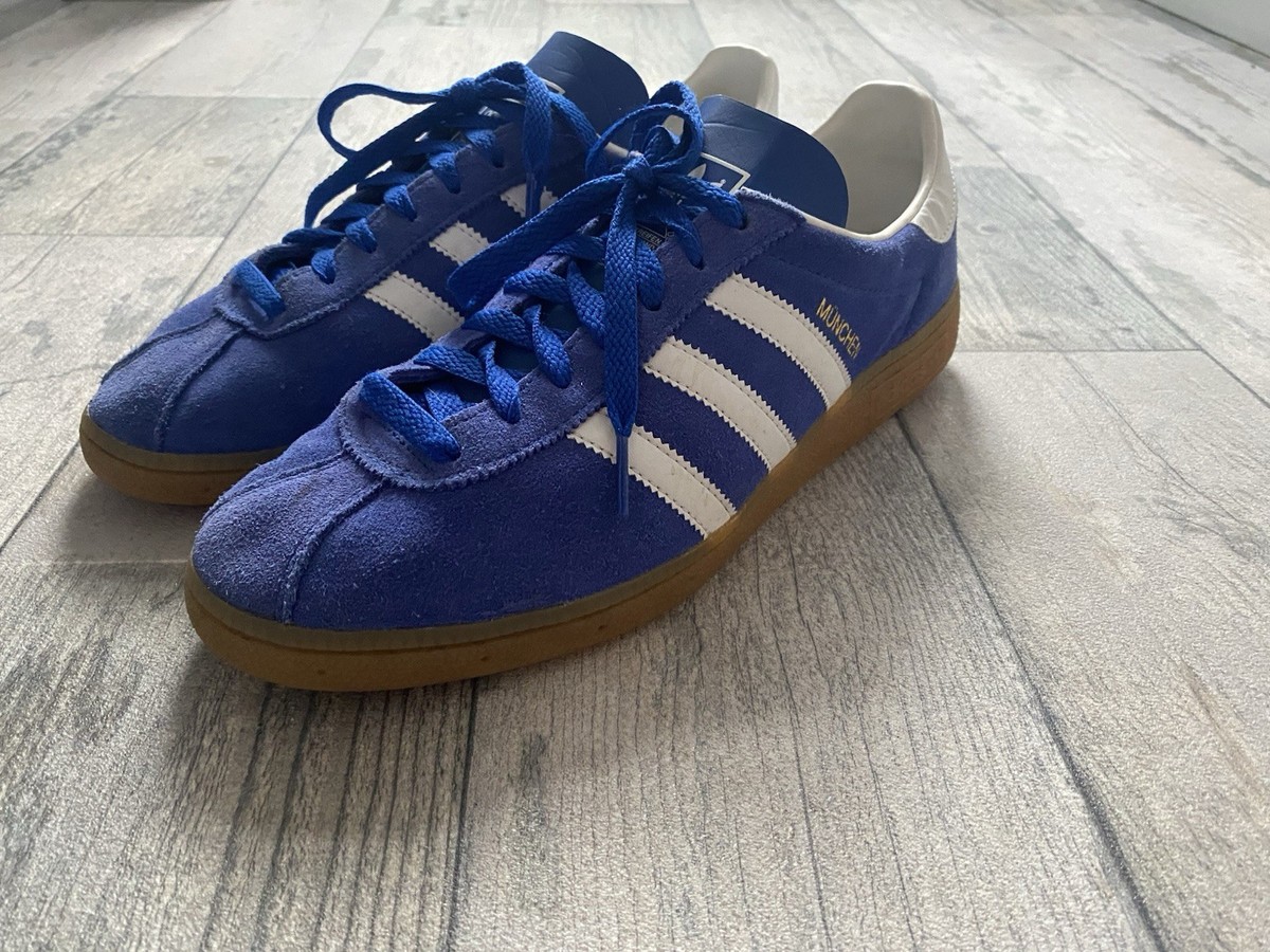 adidas Men's Blue Suede Munchen Uk Trainers gum Soles VGC UK