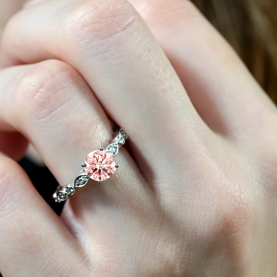 Pink Diamond Ring 1.12 Ct IGI Lab Grown Round Cut 14K Multi Gold Fancy Intense - Image 4 of 4