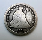 1861 Seated Liberty Quarter 25c Silver coin - Civil War Date