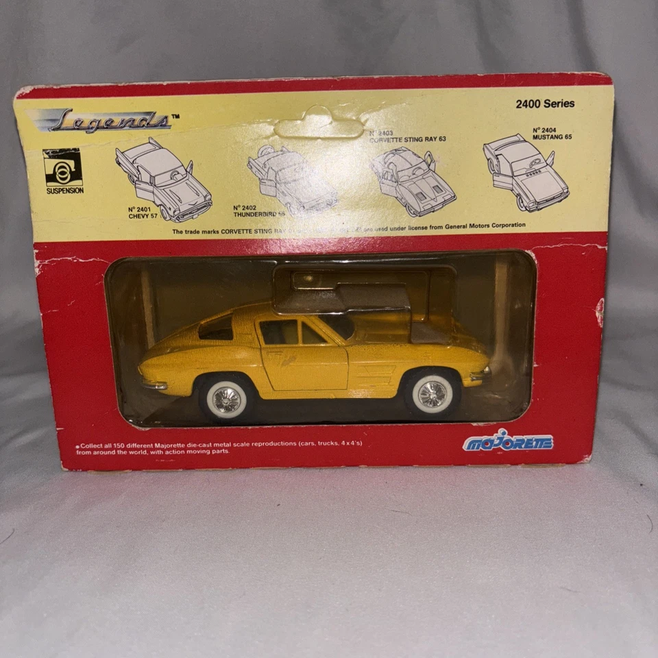Majorette Legends '63 Chevrolet Corvette Sting Ray 1/32 Diecast Yellow 2403 1963 - Image 2 of 2