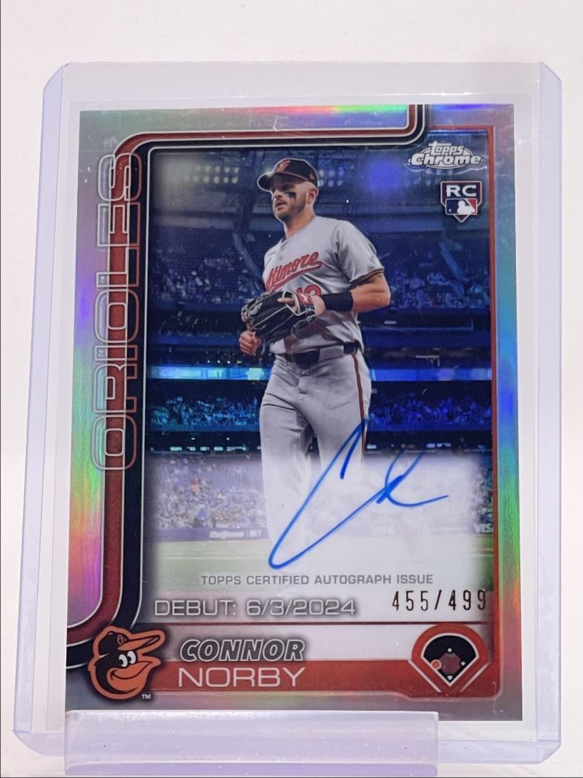 CONNOR NORBY 2025 TOPPS CHROME UPD ROOKIE DEBUT REFRACTOR RC AUTO /499 Q0287