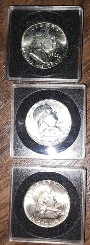 1963 Franklin Half Dollar Silver Business Strike Coin LOT OF 3.  1 Troy Ounce