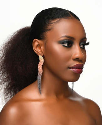 Glamorous Flame Designed Diamante Rhinestone Long Tassel Earrings