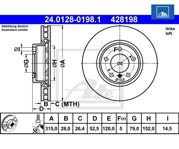 Bremsscheibe Ate 24.0128-0198.1 FüR Bmw 3Er Coupe 3Er-image