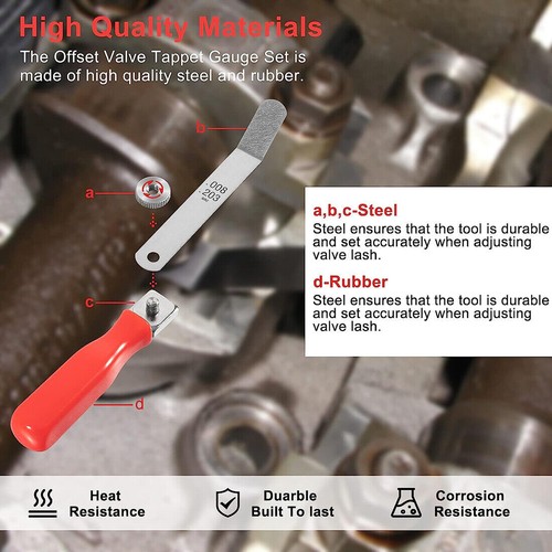 A308 Offset Valve Tappet 11-Blade 0.004" - 0.014" Feeler Gauge Set 2 Red Handles - Picture 7 of 14