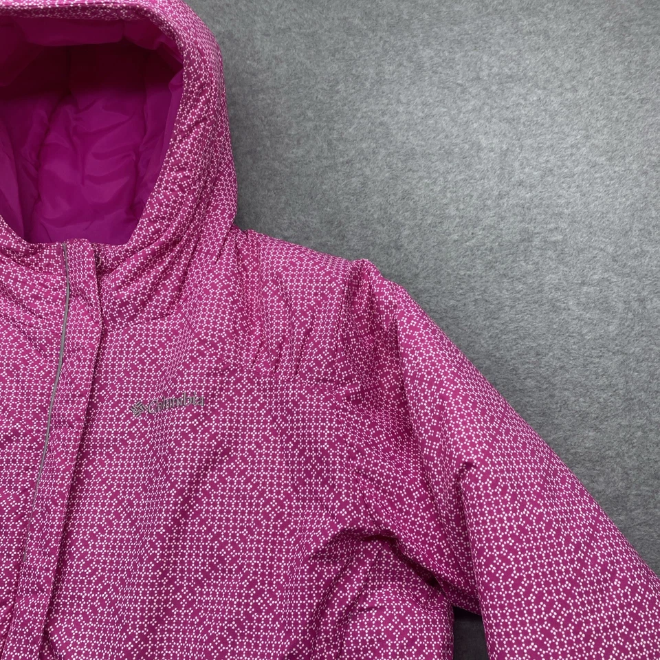Abrigo Columbia Niñas Extra Grande Con Capucha Aislado Rosa Nylon Invierno Parka Logo Foto 3 de 4