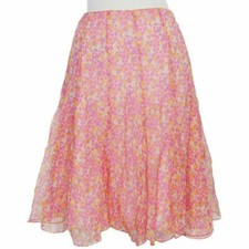 RALPH LAUREN Pink Crinkle Silk Chiffon Floral Panel Flared Skirt 16