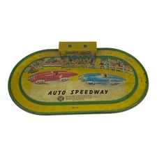Vintage 1950s Automatic Toy Co Tin Litho Auto Speedway Racing Track