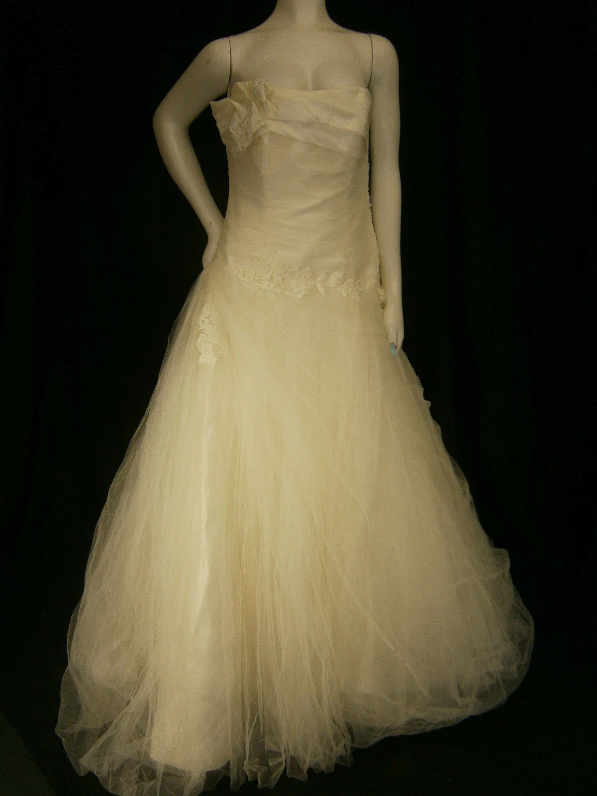 OFF WHITE Abito da sposa Modeca Monica 14 senza spalline bianco sporco tulle abito da ballo pizzo romantico