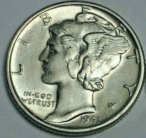 1941 S Mercury Dime Almost Uncirculated 90% Silver Coin AU / BU .
