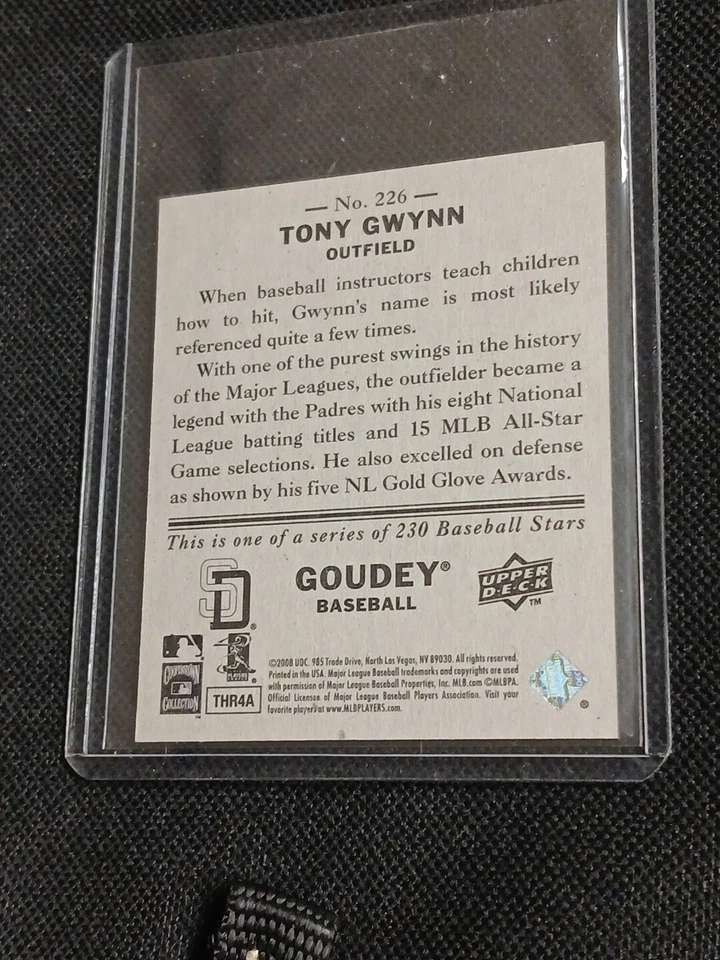 Tarjeta UD Goudey Tony Gwynn Mini 2008 negra SP serie trasera #'d 29/34 # 226 Padres Foto 3 de 4