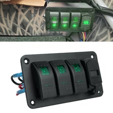 3 Gang 12V/24V Green LED Light Switch Control Panel Dual USB For Car Boat Truck