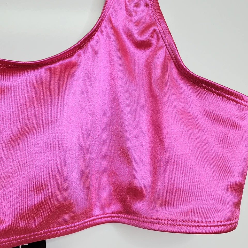 NUEVO CON ETIQUETAS BOOHOO Essentials Top de Bikini Escote Satinado Rosa Metálico Talla EE. UU. 16 Fiesta Rave Foto 4 de 4