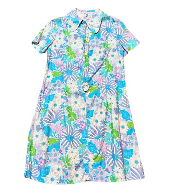 60er Mod Kleid Peter Pan Kragen | Vintage Blumen Baumwolle Tageskleid Makyta Retro
