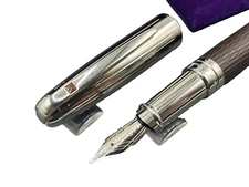 ST Dupont Olympio Leather & Palladium Fountain Pen 480850M WALLET LG705204 NEW
