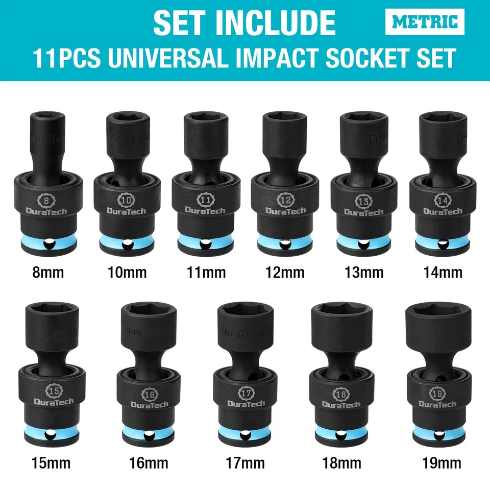 DURATECH 11-Piece 3/8" Drive Impact Swivel Socket Set Metric 8-19mm Cr-Mo Steel - Image 2 of 4