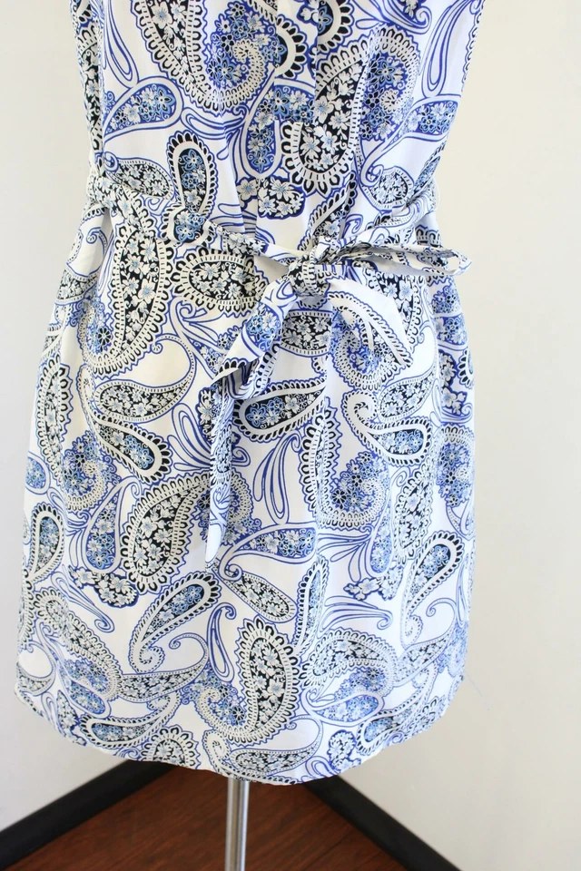 Vestido Camisa Banana Republic Azul Blanco Cachemira Estampado Floral Corbata Cintura Cambio Talla 2 Foto 2 de 4