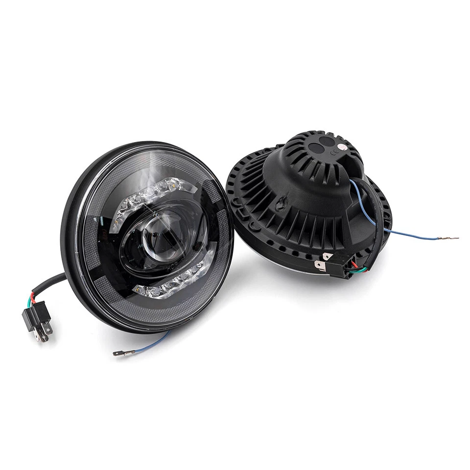 Par de faros LED DRL de 7 pulgadas anillo halo + arnés para Land Rover Defender 90/110 Foto 3 de 4