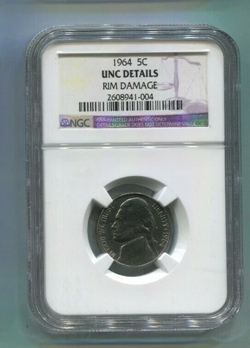 1964 US Jefferson Nickel - NGC UNC Details - Rim Damage  